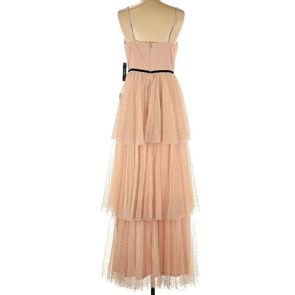 NWT Lulu*s Romantic Musings Blush Pink
Embroidered Lace Tiered Maxi Dress Large - Picture 7 of 14